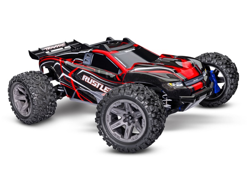 PACK ECO 100% RTR TRAXXAS RUSTLER 4X4 BRUSHLESS BL-2S ROUGE LIPO CHARGEUR SAC OFFERT