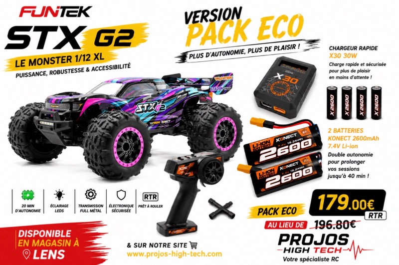 Funtek STX G2 1/12 XL Violet RC – 100% RTR, 2 Batteries + Chargeur Rapide