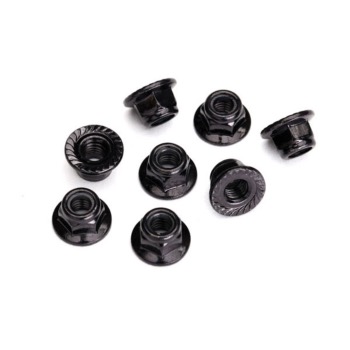 TRAXXAS 8447 ECROUS 5MM ALUMINIUM ANODISE NOIR, DENTELE (X8)