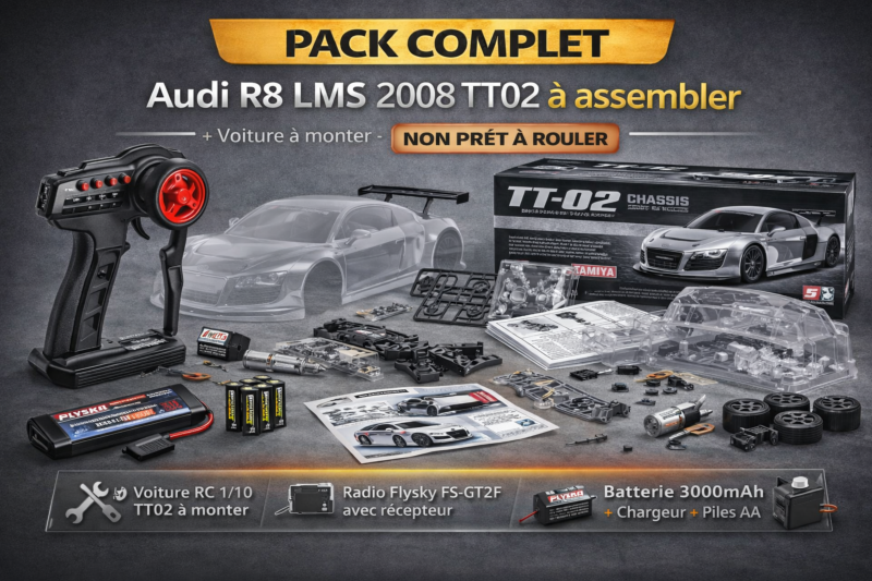 Audi R8 LMS 2008 TT02 Voiture Tamiya en kit PACK COMPLET