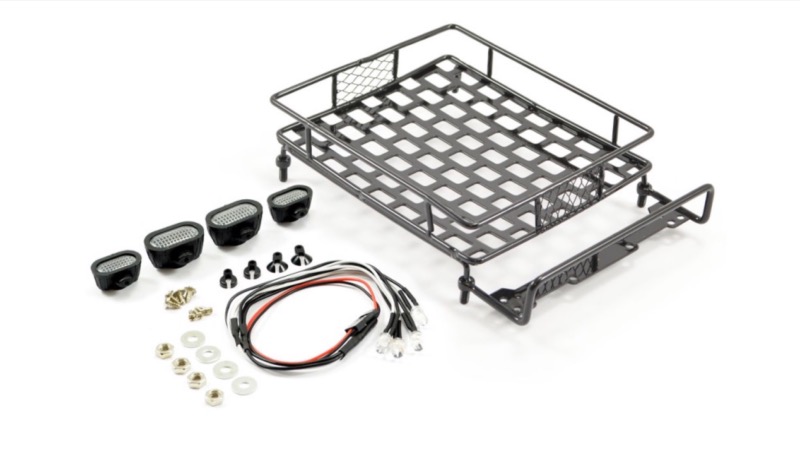 FASTRAX Galerie de Toit Aluminium Noire avec 4 LED pour Crawler RC 165 x 112 mm FAST2300BK