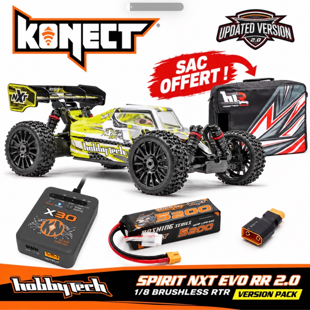 Buggy HOBBYTECH SPIRIT NXT EVO RR 2.0 Brushless RTR 1/8 Jaune – Pack + Sac Offert