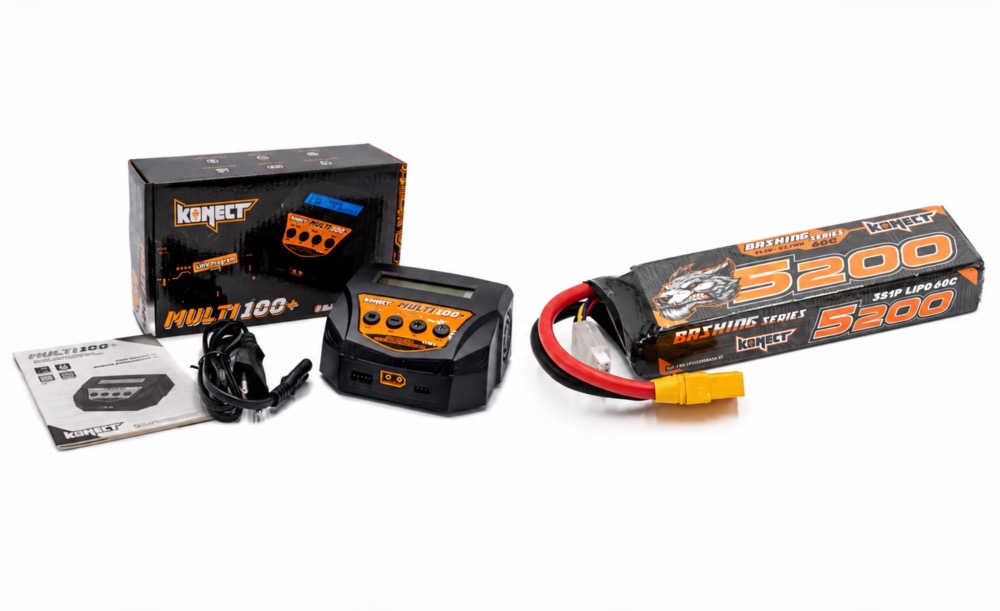 PACK eco Chargeur 10A 100W + Lipo 3S 5200 mah 60C XT60 Konect
