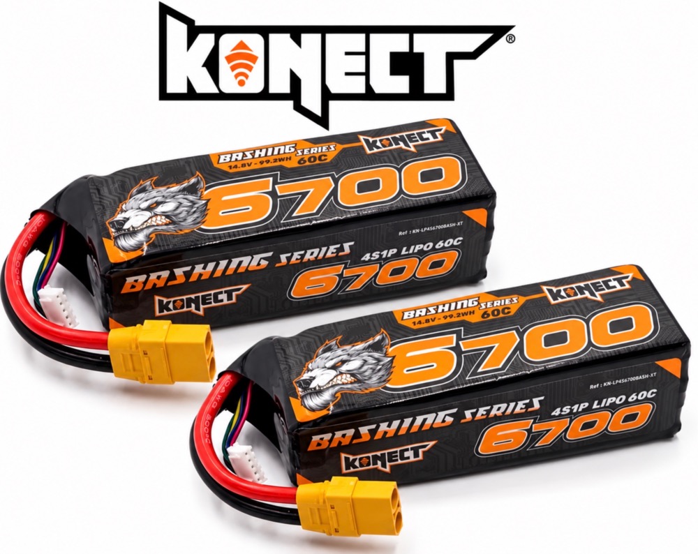 KONECT LiPo Soft Case 6700mAh 14.8V 60C 4S1P 99.16Wh BASH XT90 PACK 2 BATTERIES