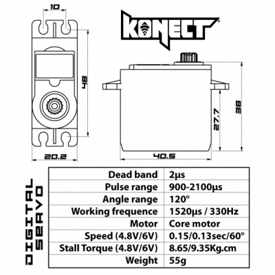 Konect Servo Digital 9kg-0.13s pignons métal KN-0913LVMG