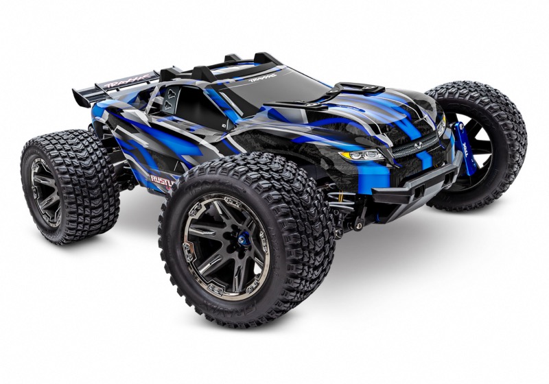 PACK ECO 100% RTR TRAXXAS RUSTLER ULTIMATE EDITION 4X4 (Bleu) 2 LIPO 3S CHARGEUR DOUBLE SAC OFFERT