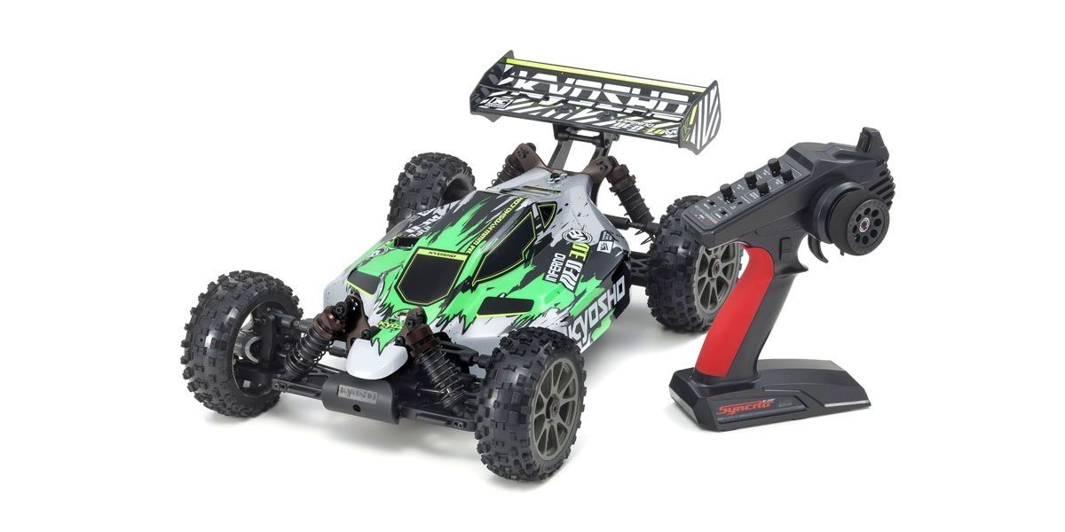 PACK ECO KYOSHO BUGGY INFERNO NEO 3.0 VE BRUSHLESS - VERT AVEC LIPO 4S CHARGEUR
