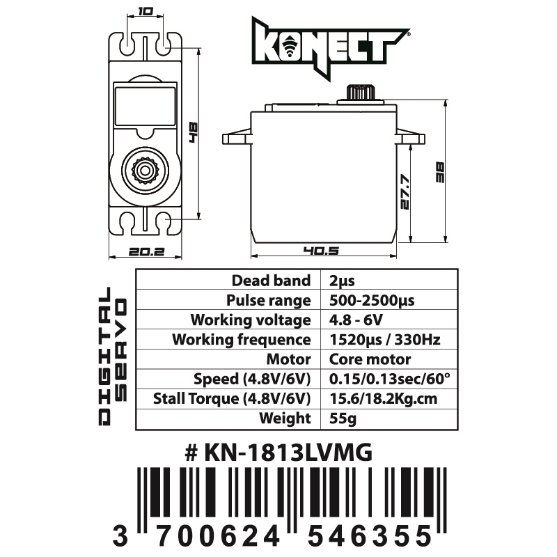 SERVO KONECT DIGITAL 18KG-013S PIGNONS MÉTAL