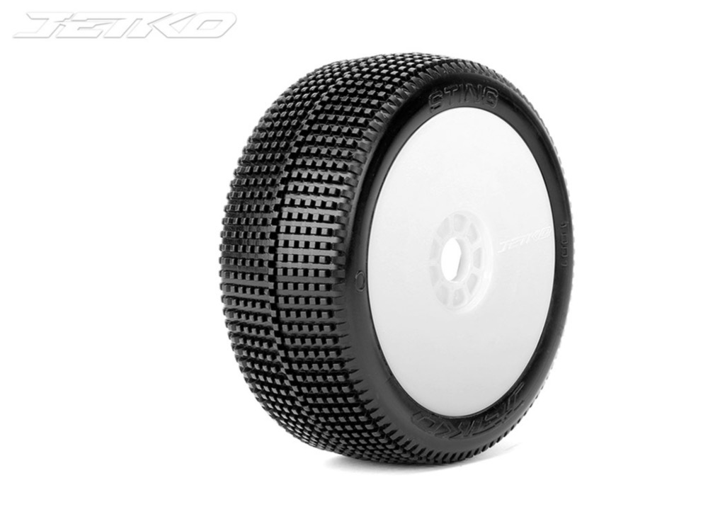 Pneus Jetko Sting Soft 1/8 Buggy sur Jantes Revo Blanches – 2 Roues