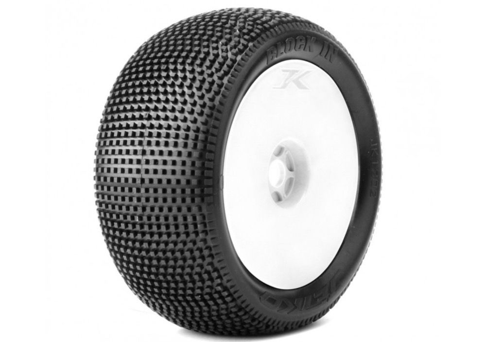 Pneus Truggy 1/8 Jetko Block In Soft sur Jantes Blanches – JK1202SG