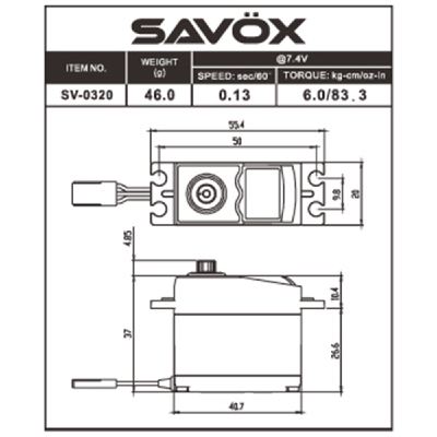 SAVOX Servo Standard DIGITAL 7.4V 6kg-0.13s SX-SV-0320