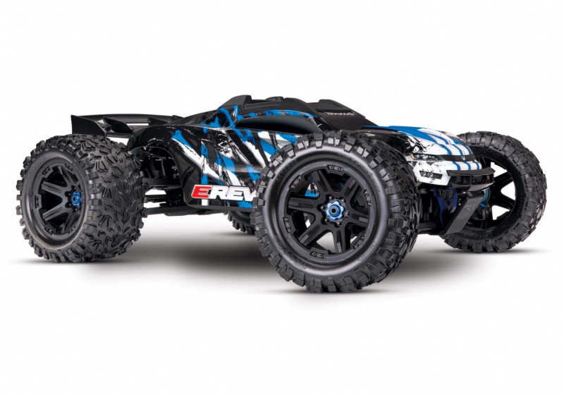 OFFRE SPÉCIALE  TRAXXAS E-REVO - 4x4 - BLEU - 1/10 BRUSHLESS - TSM - LIPO 6S ET CHARGEUR