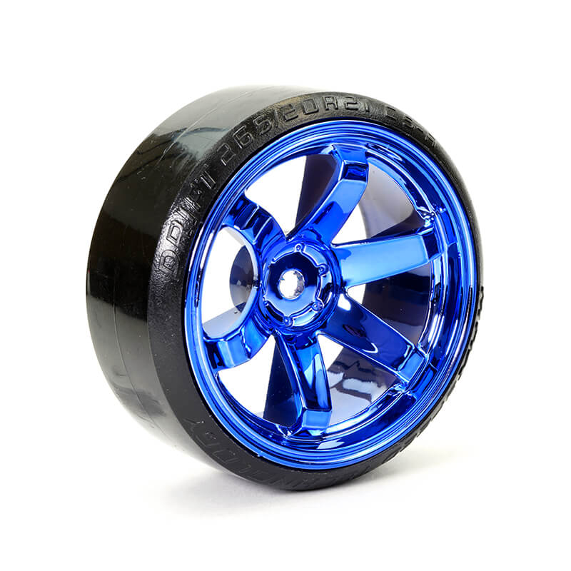 FASTRAX 1/10 STREET/DRIFT TYRE 6-SPOKE WHEEL (6MM OFFSET) - BLACK WITH WHITE TRIM (4)