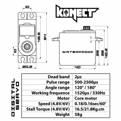 Konect Servo Digital 21kg-0.16s Etanche pignons métal KN-2113LVWP