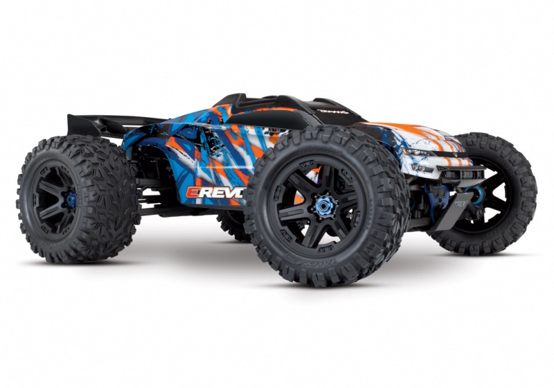 OFFRE SPÉCIALE TRAXXAS E-REVO - 4x4 - ORANGE - 1/10 BRUSHLESS - TSM - LIPO 6S ET CHARGEUR