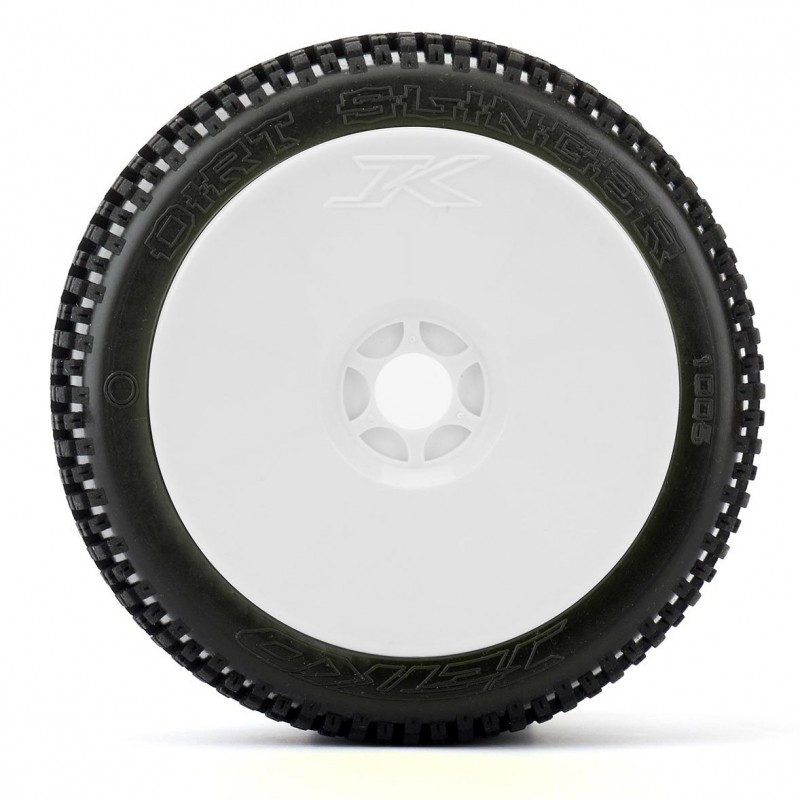 PNEUS BUGGY 1:8 DIRT SLINGER SUPER SOFT SUR JANTES blanches - JETKO JK1005SSGW