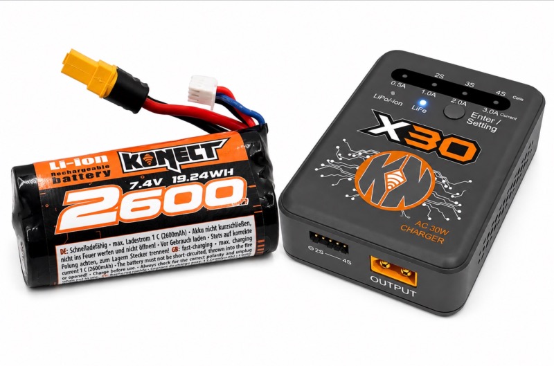 MULTI-CHARGEUR AC 30W Konect X30 + Batterie Li-ion 7.4V 2600mah