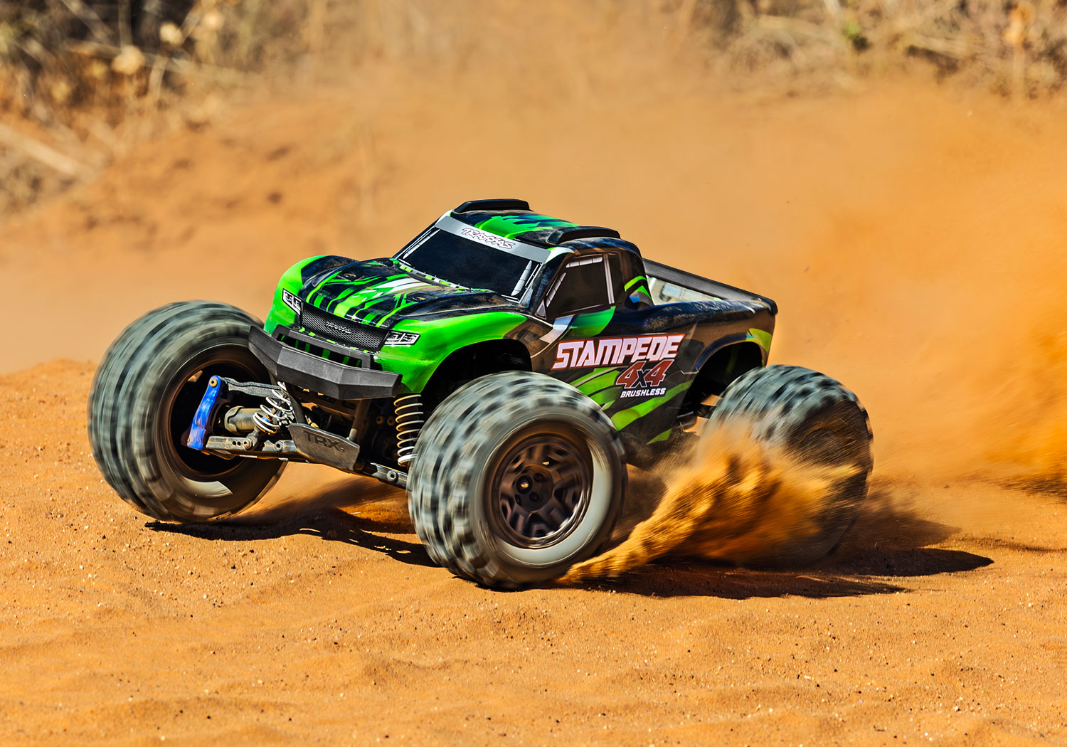 PACK ECO 100% RTR STAMPEDE 1/10 4X4 BRUSHLESS BL-2S VERT LIPO 2S 5800 MAH CHARGEUR TRAXXAS SAC OFFERT