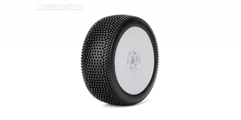 PNEUS BUGGY 1:8 BLOCK IN SUPER ULTRA SOFT SUR JANTES blanches - JETKO JK1002USGW