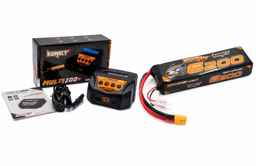 PACK eco Chargeur 10A 100W + Lipo 3S 6200 mah 60C XT60 Konect